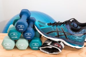 Dumbbells and workout equipment