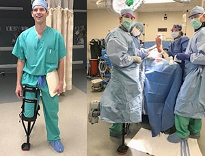 Dr. William Whiteside standing on the iWALK crutch during surgery - iWALKFree