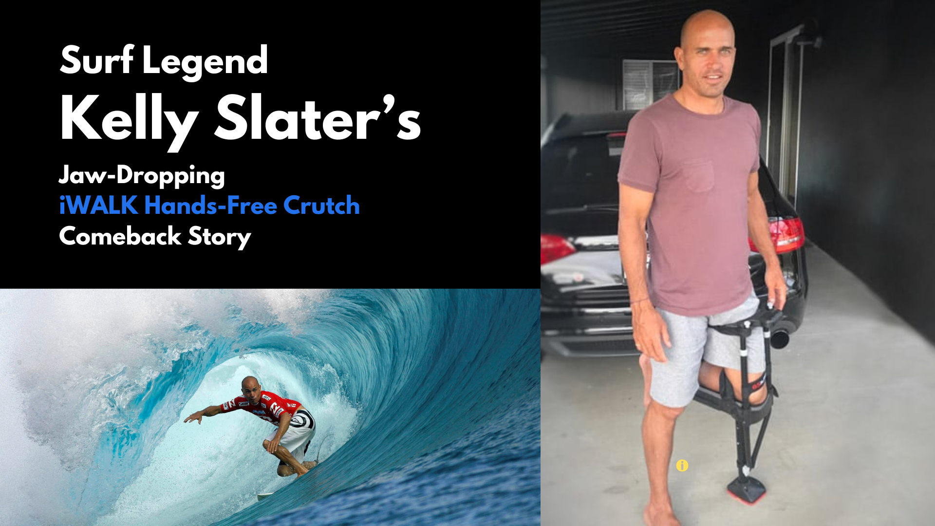 Kelly Slater using the iWALK hands-free crutch for Jones Fracture, Broken Foot, Lisfranc, recovery